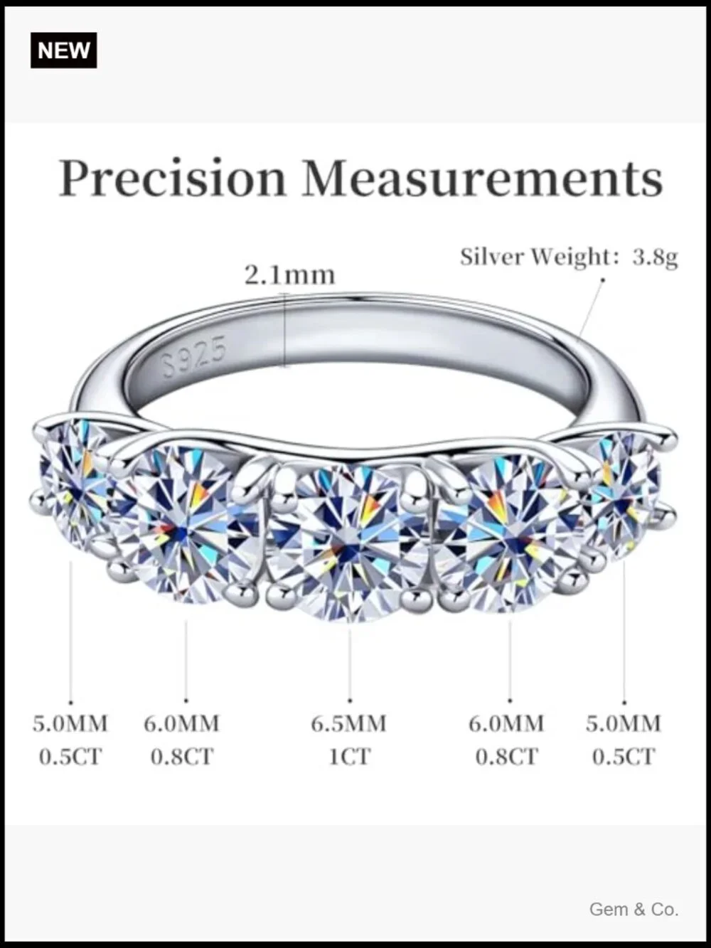 3.6CT Moissanite Engagement Ring, D Color VVS1, 925 Sterling Silver, 18K White
